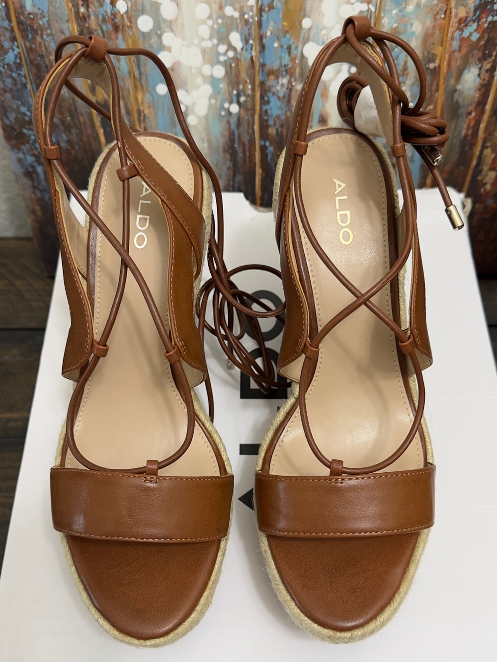 ALDO Oxandra Brown Leather Lace-Up Espadrille Sandals